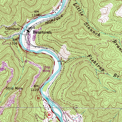 Topographic Map of Fishtrap Branch, WV