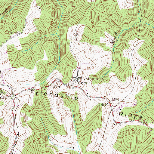 Topographic Map of Fitzsimmons Cemetery, WV