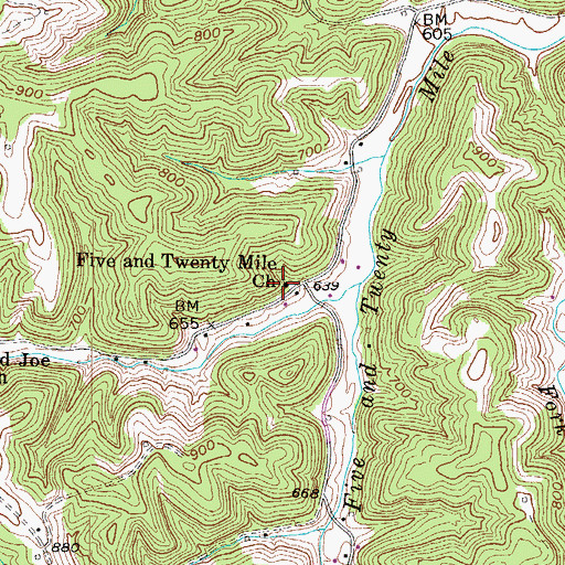 Topographic Map of Five and Twenty Mile Church, WV