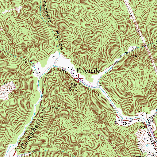 Topographic Map of Fivemile, WV