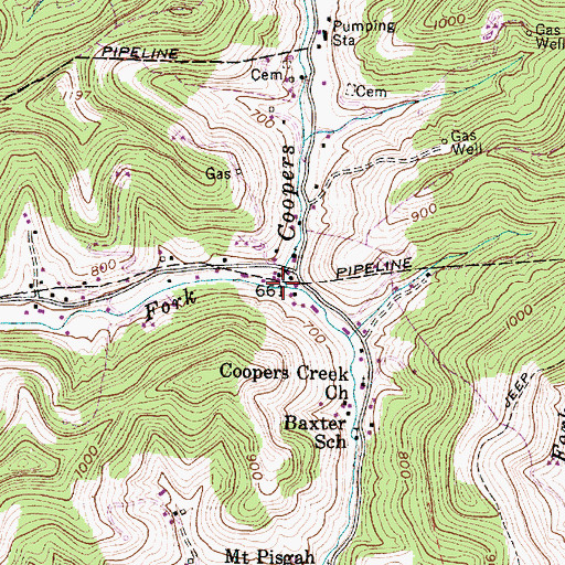 Topographic Map of Fivemile Fork, WV