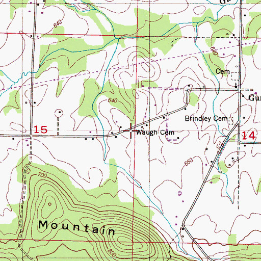 Topographic Map of Waugh Cemetery, AL