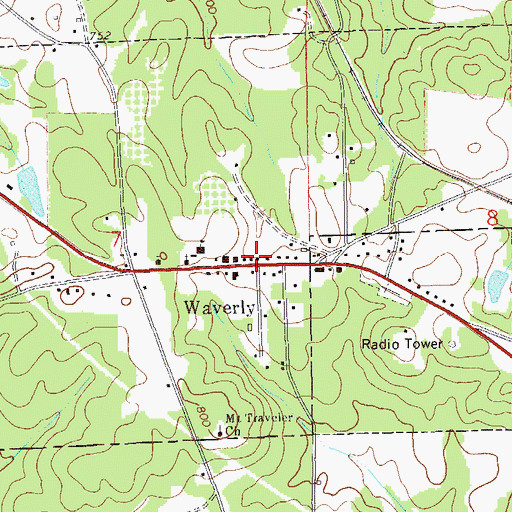 Topographic Map of Waverly, AL