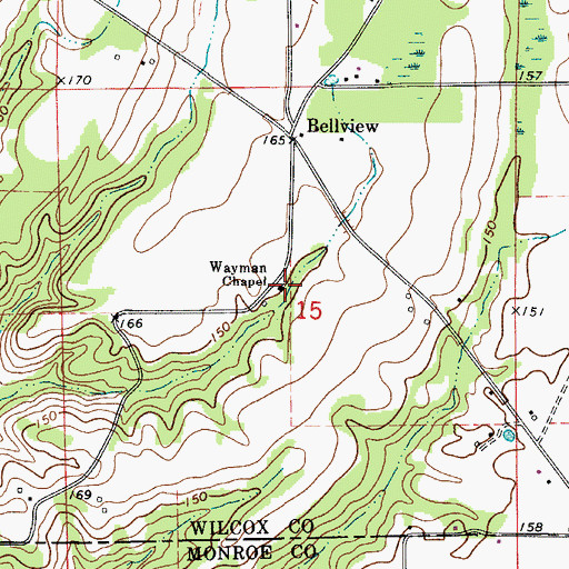Topographic Map of Waymon Chapel African Methodist Episcopal Church, AL