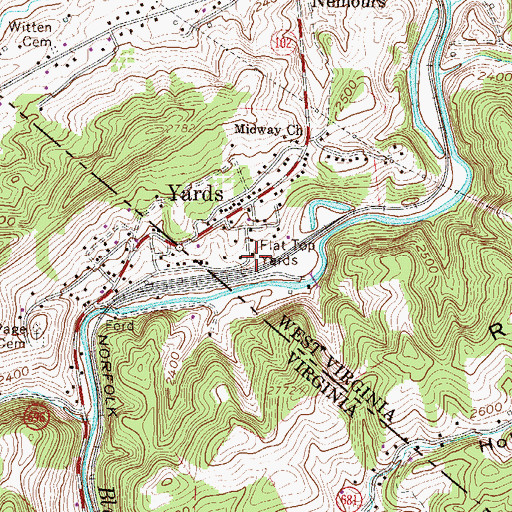 Topographic Map of Flat Top Yards, WV