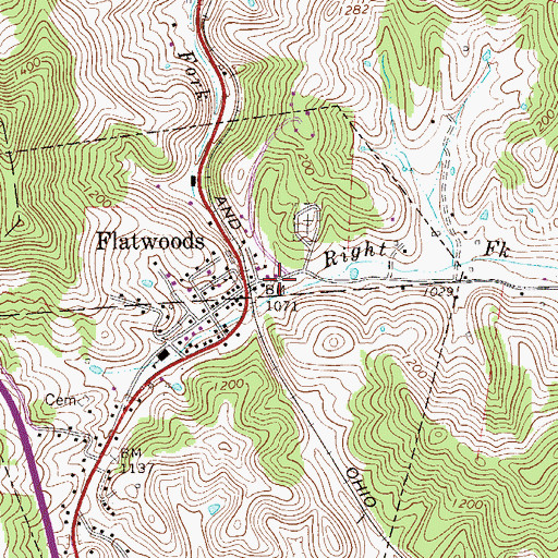 Topographic Map of Flatwoods, WV