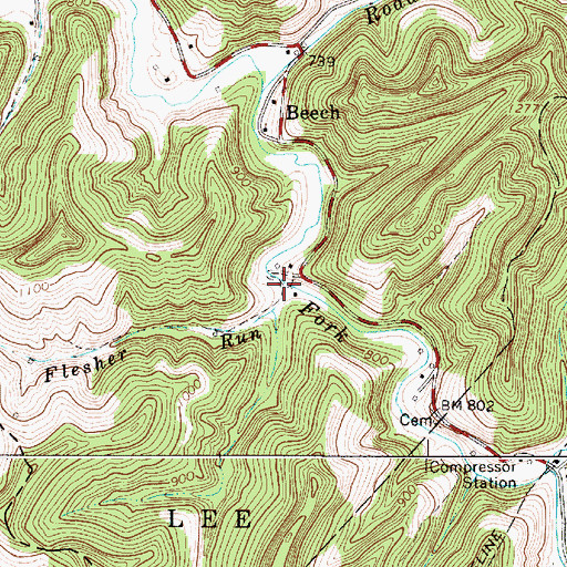 Topographic Map of Flesher Run, WV
