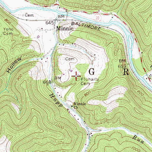 Topographic Map of Fluharty Cemetery, WV