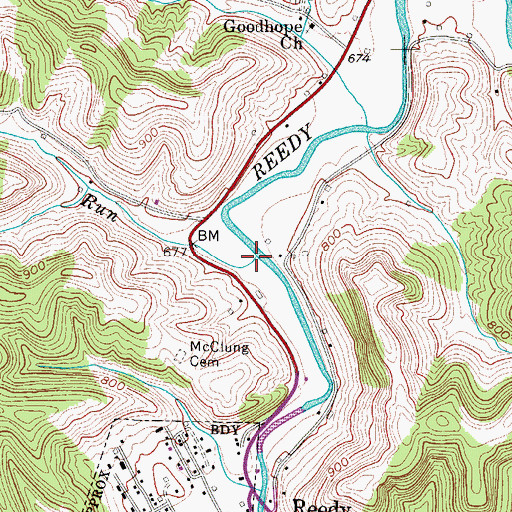 Topographic Map of Folly Run, WV