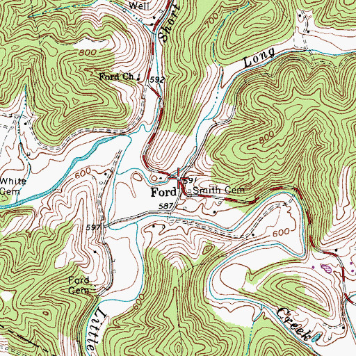 Topographic Map of Ford, WV