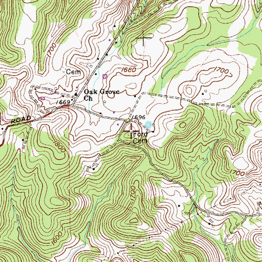 Topographic Map of Ford Cemetery, WV