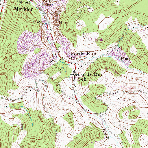 Topographic Map of Fords Run School (historical), WV