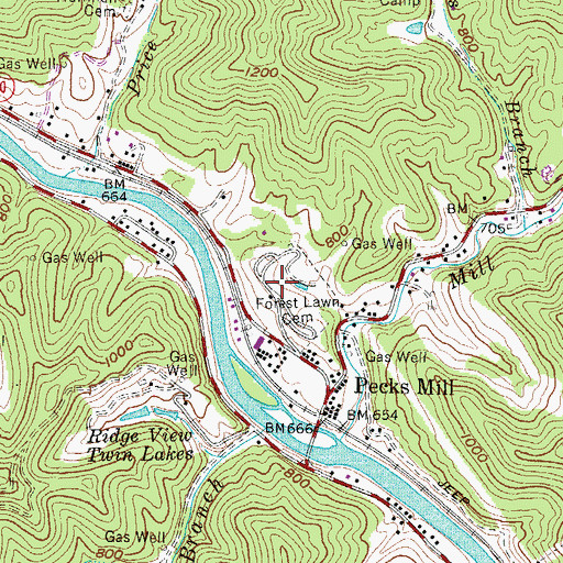 Topographic Map of Forest Lawn Cemetery, WV