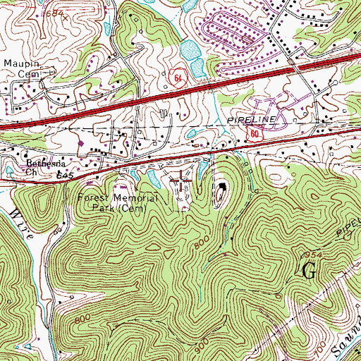 Topographic Map of Forest Memorial Park, WV
