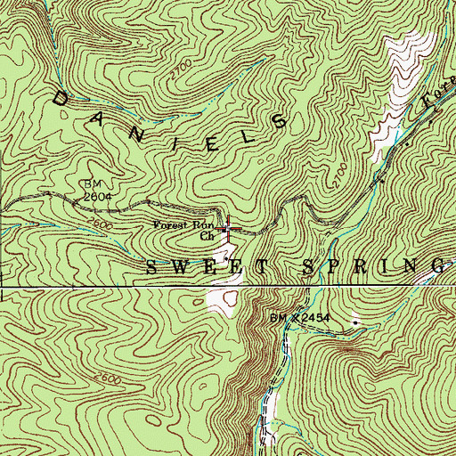 Topographic Map of Forest Run Church, WV