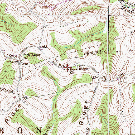 Topographic Map of Fork Ridge Church, WV