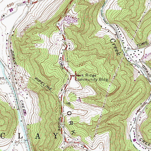 Topographic Map of Fork Ridge Community Building, WV