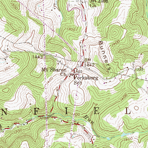 Topographic Map of Forksburg School (historical), WV