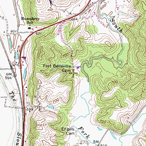 Topographic Map of Fort Belleville Cemetery, WV