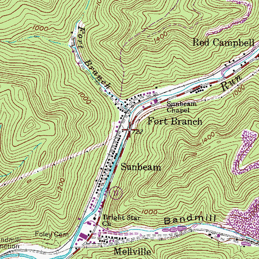 Topographic Map of Fort Branch, WV