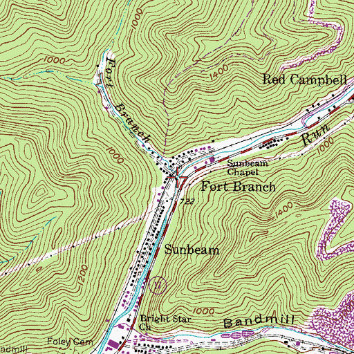 Topographic Map of Fort Branch, WV