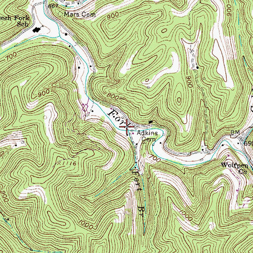 Topographic Map of Fort Branch, WV