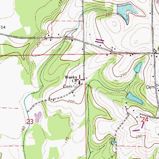 Topographic Map of Weeks Church, AL