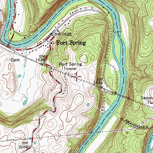 Topographic Map of Fort Spring Tunnel, WV