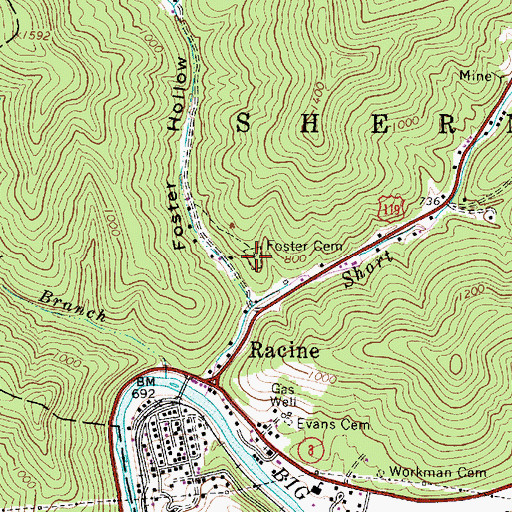 Topographic Map of Foster Cemetery, WV