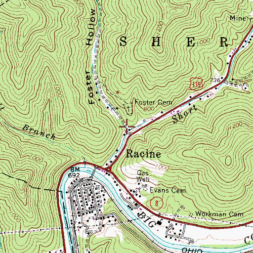 Topographic Map of Foster Hollow, WV