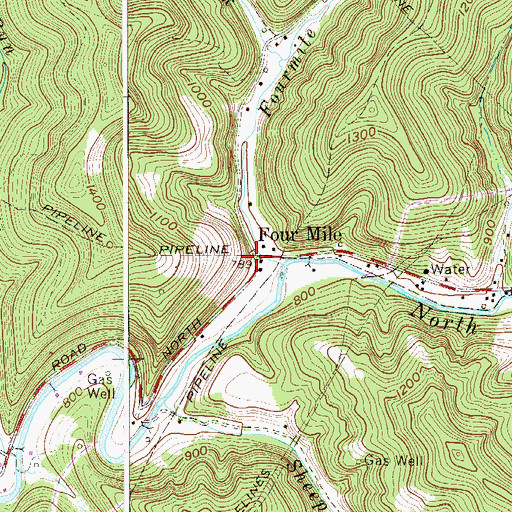 Topographic Map of Four Mile, WV