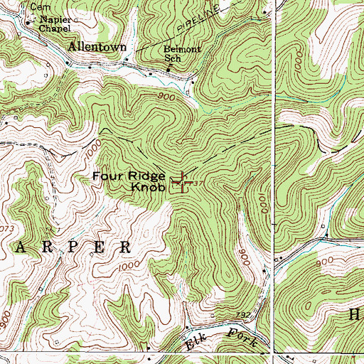 Topographic Map of Four Ridge Knob, WV