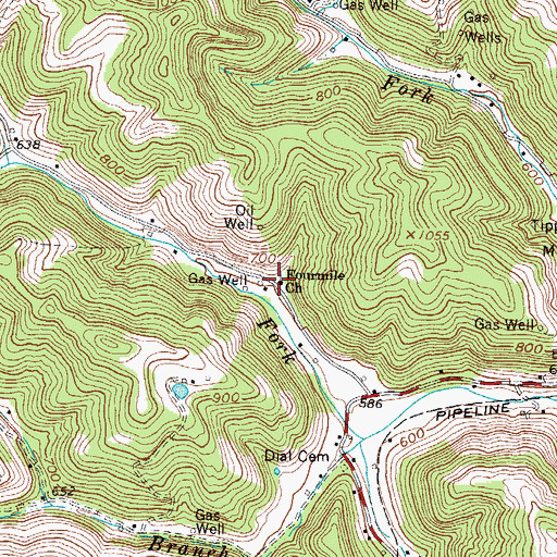 Topographic Map of Fourmile Church, WV