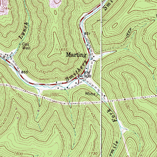 Topographic Map of Fourmile Fork, WV