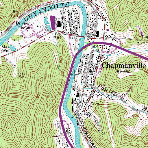Topographic Map of Fowler Branch, WV