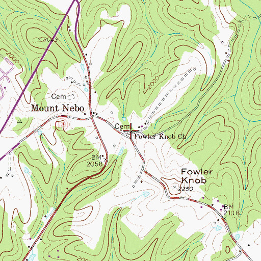 Topographic Map of Fowler Knob Church, WV