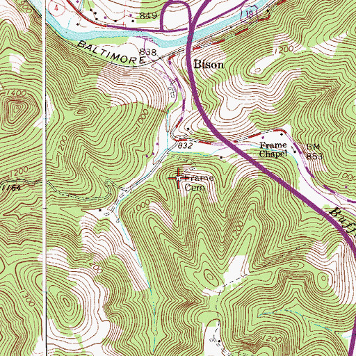 Topographic Map of Frame Cemetery, WV