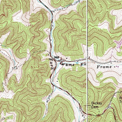 Topographic Map of Frame Fork, WV