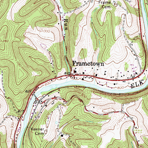 Topographic Map of Frametown, WV