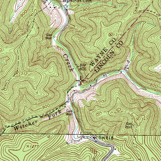 Topographic Map of Frances Creek, WV