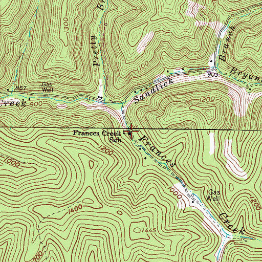 Topographic Map of Frances Creek School (historical), WV