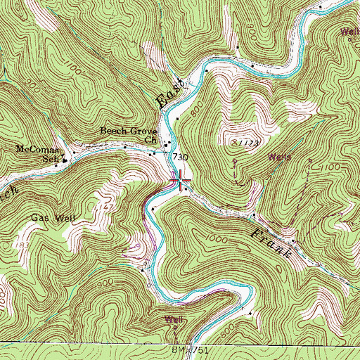 Topographic Map of Frank Branch, WV