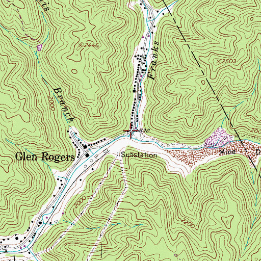 Topographic Map of Franks Fork, WV