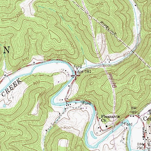 Topographic Map of Franks Run, WV