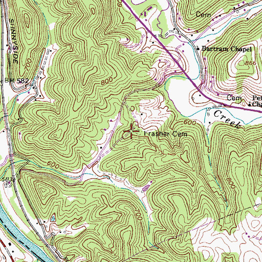 Topographic Map of Frasher Cemetery, WV
