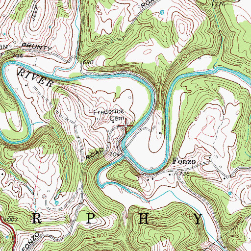 Topographic Map of Frederick Cemetery, WV