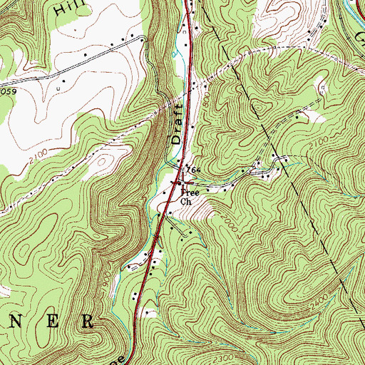 Topographic Map of Free Church, WV