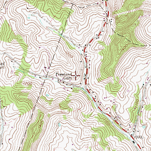 Topographic Map of Freeland Cemetery, WV