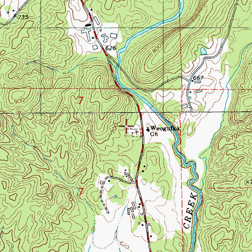 Topographic Map of Weogufka First Baptist Church, AL