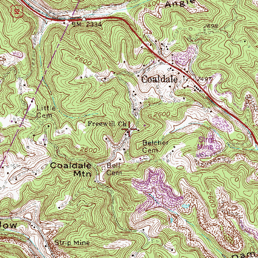 Topographic Map of Freewill Church, WV